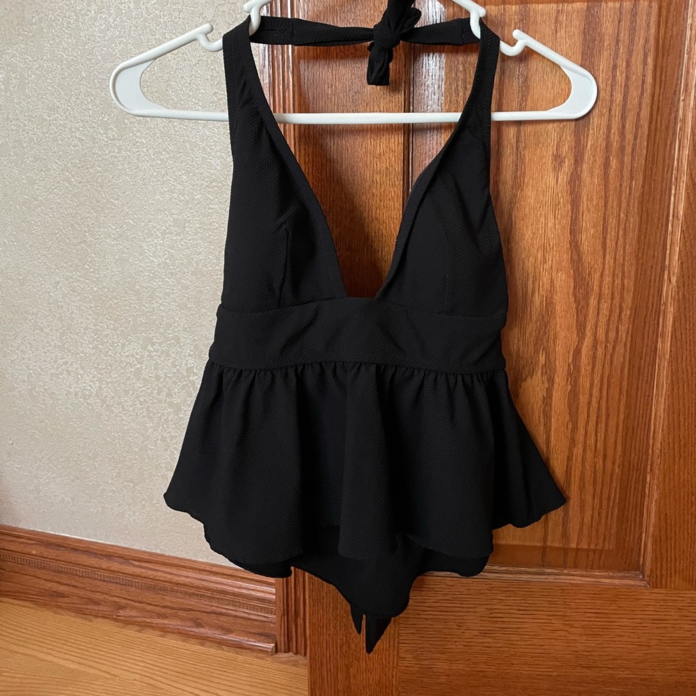Black, Ruffled J Crew Swim Top
